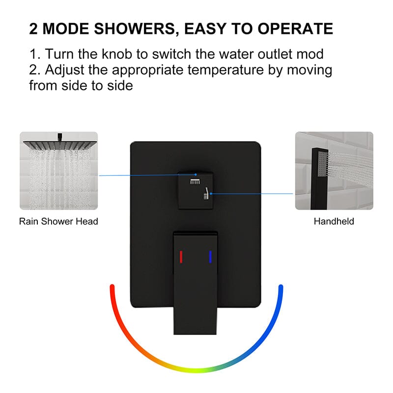 Giving Tree 12&quot; Wall Mount Square Shower Systems with Head Shower &amp; Hand Shower Combo Set