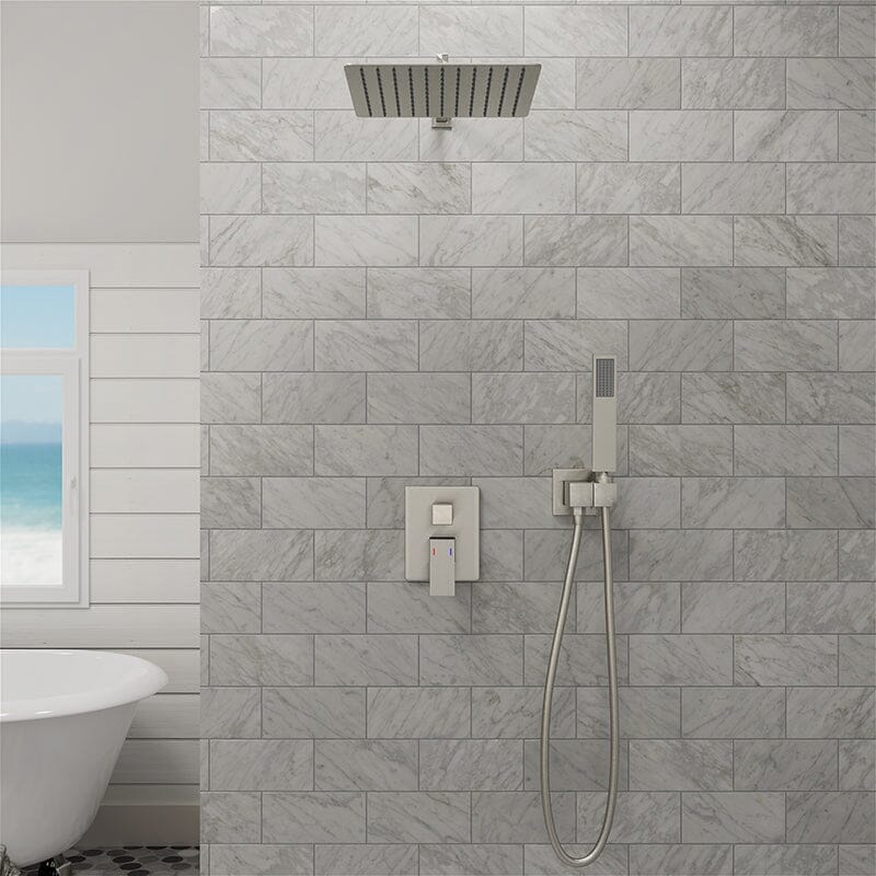 Giving Tree 12&quot; Wall Mount Square Shower Systems with Head Shower &amp; Hand Shower Combo Set
