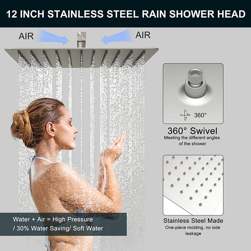 Giving Tree 12&quot; Wall Mount Square Shower Systems with Head Shower &amp; Hand Shower Combo Set
