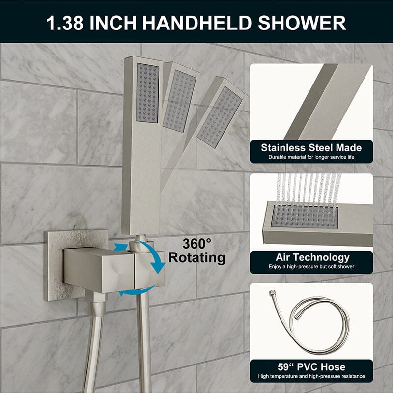 Giving Tree 12&quot; Wall Mount Square Shower Systems with Head Shower &amp; Hand Shower Combo Set