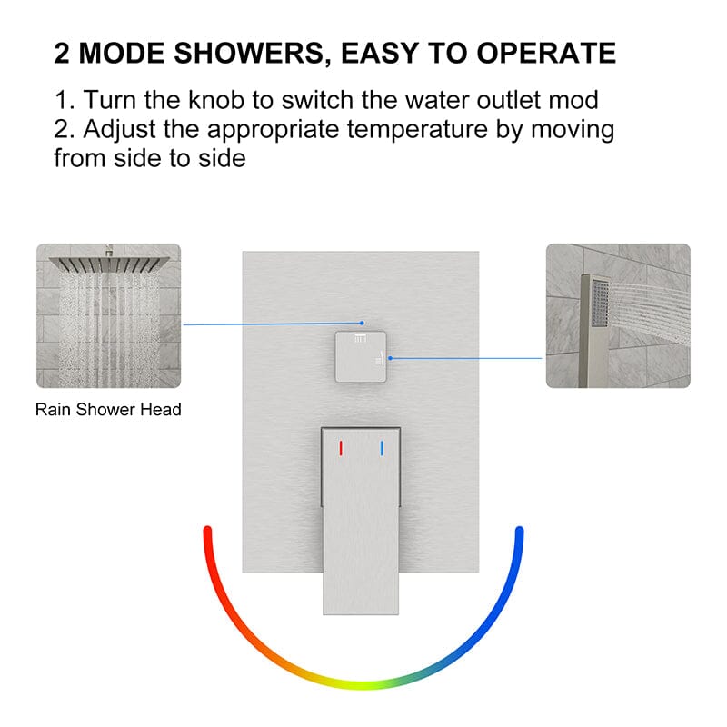Giving Tree 12&quot; Wall Mount Square Shower Systems with Head Shower &amp; Hand Shower Combo Set