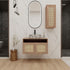 30 inch White Oak Floating Vanity with Marble-Veined Ceramic Sink and 12 inch Wall-Mounted Cabinet