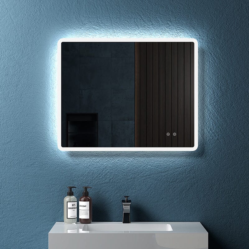 LED Light Bathroom Vanity Rounded Rectangle Mirror Frameless Anti Fog