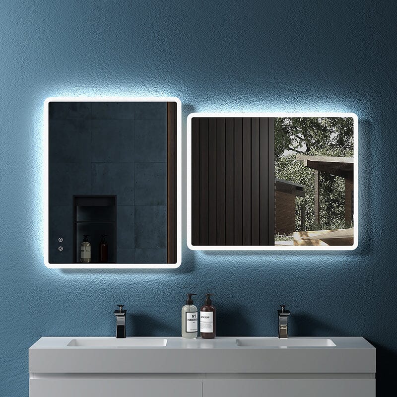 2 anti-fog rounded rectangular bathroom mirrors placed in different directions
