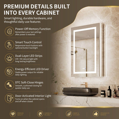24" x 36" Medicine Cabinet with Mirror, Right Single Door, LED Bathroom Cabinet with Storage, Anti-Fog &amp; Adjustable Shelves