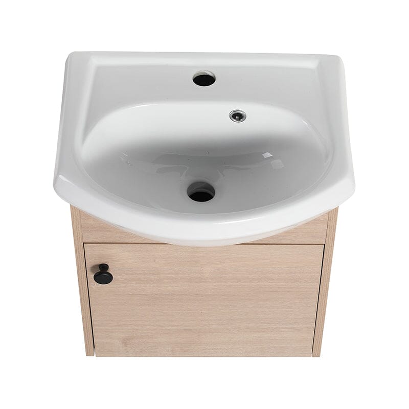 18 Inch Small Size Bathroom Vanity With Ceramic Sink, Wall Mounting Design