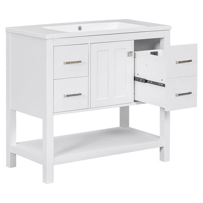 36-Inch Freestanding Drawer Bathroom Vanity with Resin Sink and USB Charging
