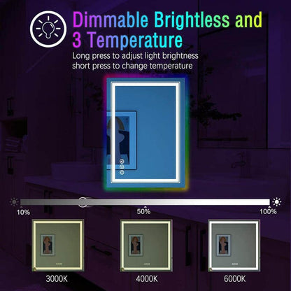 RGB LED Light Bathroom Vanity Mirror Small Rectangular Frameless Anti Fog