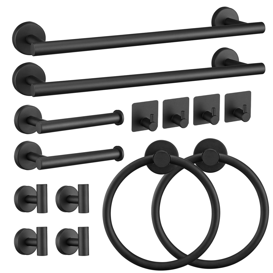 14-Piece Wall-Mounted Matte Black Bathroom Hardware Set