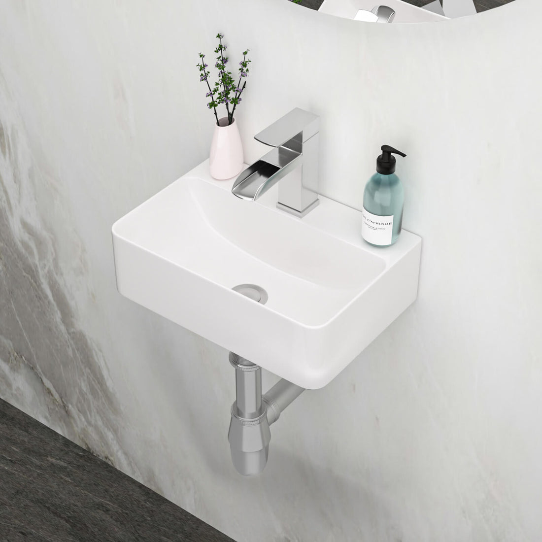 14 in x 10 in Wall Mounted Rectangular Ceramic Bathroom Sink