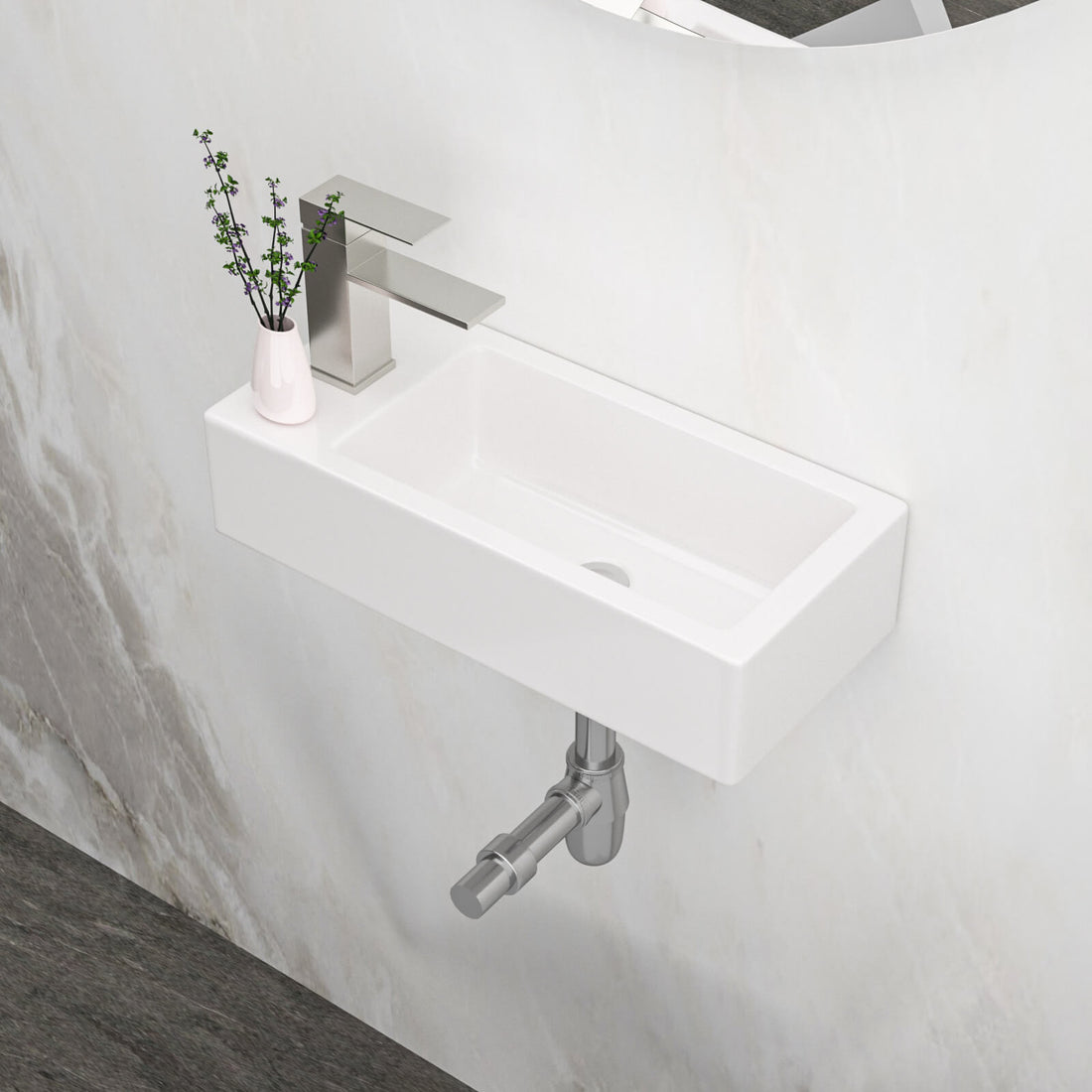 14 in x 7 in Narrow Wall Mounted Sink with Left Side Faucet Hole