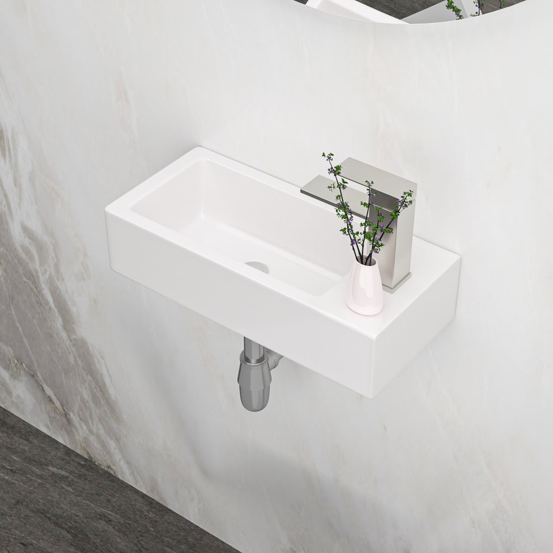 14 in x 7 in Narrow Wall Mounted Sink with Right Side Faucet Hole