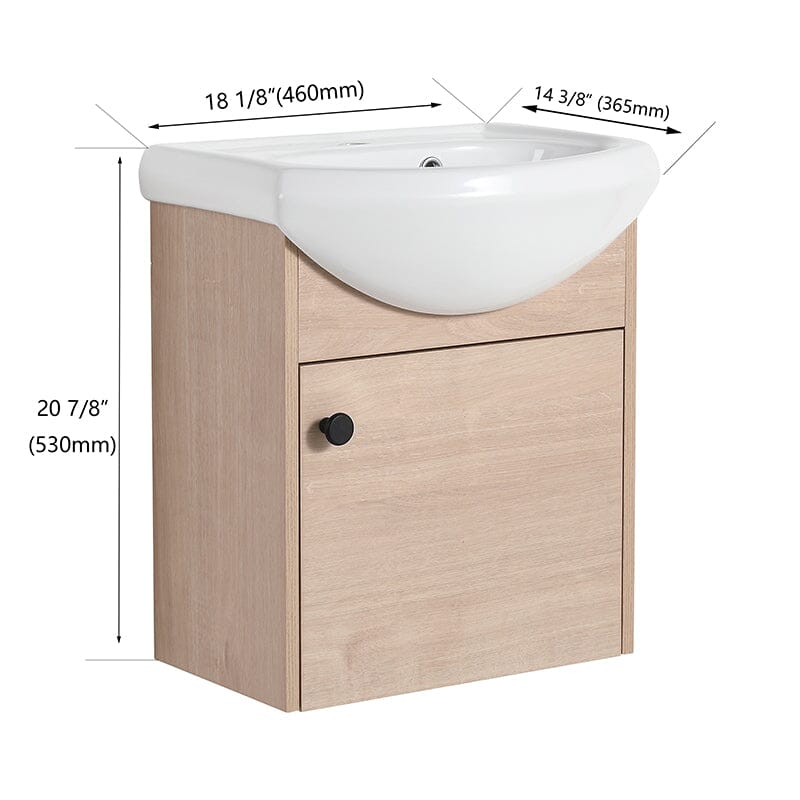 18 Inch Small Size Bathroom Vanity With Ceramic Sink, Wall Mounting Design