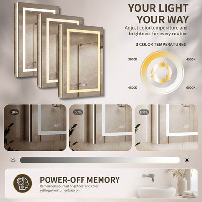 24" x 36" Medicine Cabinet with Mirror, Right Single Door, LED Bathroom Cabinet with Storage, Anti-Fog &amp; Adjustable Shelves