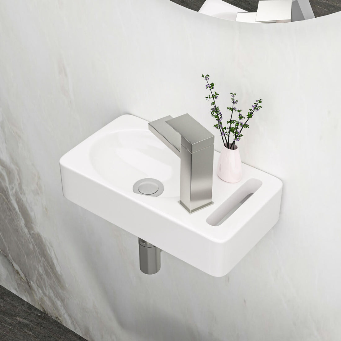 15 in x 8 in Wall Mounted Ceramic Sink with Integrated Towel Slot