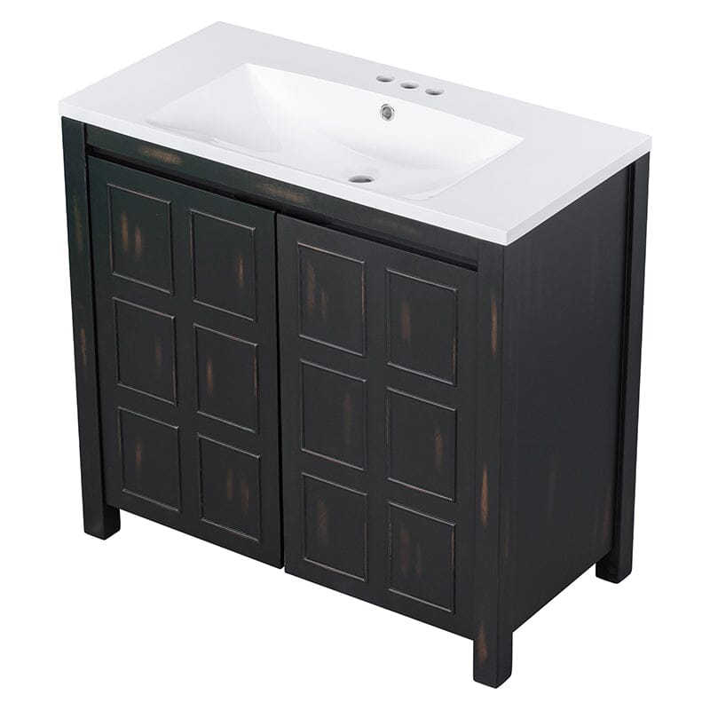 Functional and stylish espresso bathroom cabinet with ample storage space and a grid-patterned door design