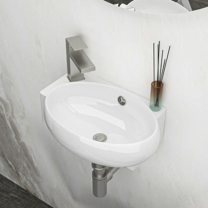16 in x 11 in Oval Wall Mounted Sink with Left Side Faucet Hole