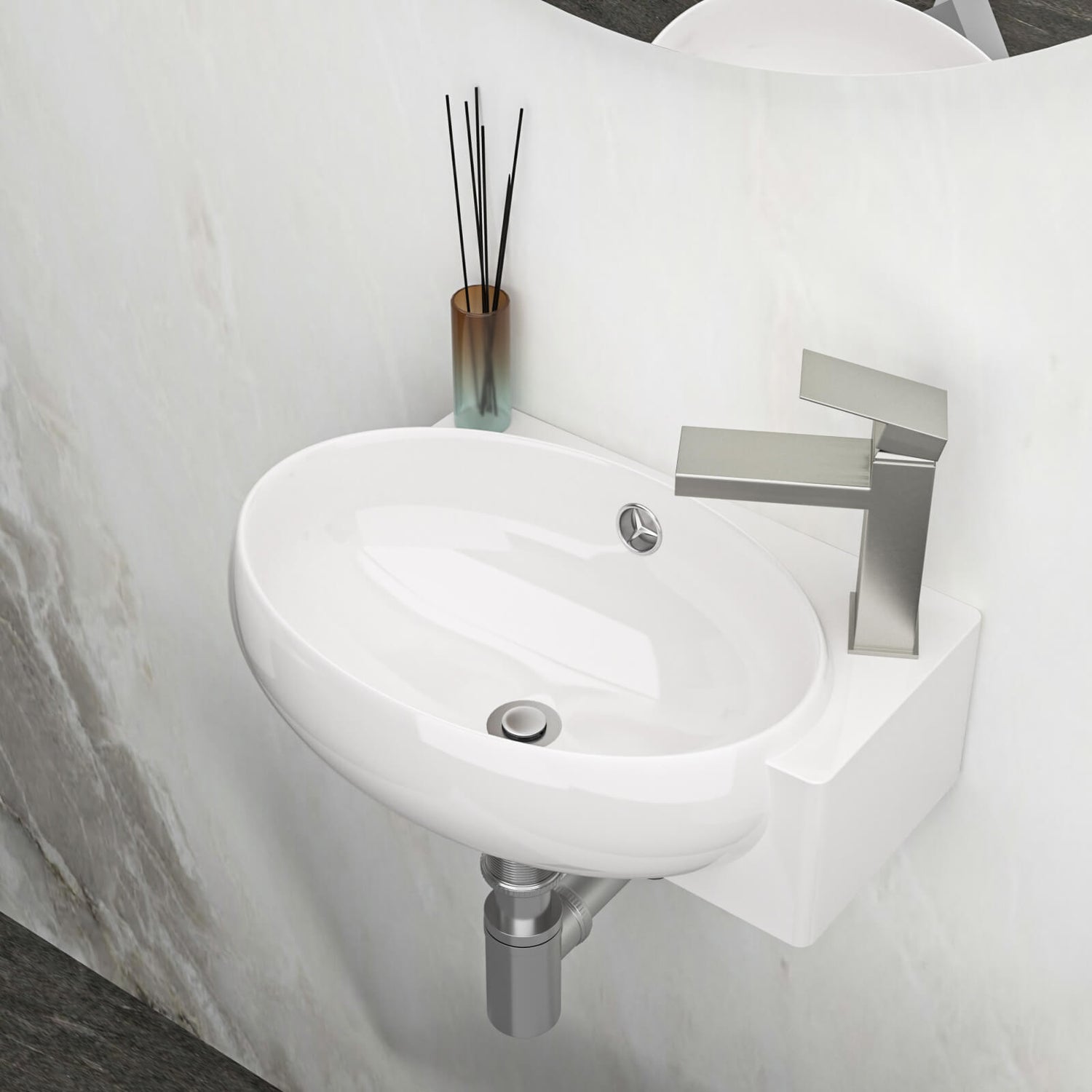 16 in x 11 in Oval Wall Mounted Sink with Right Side Faucet Hole