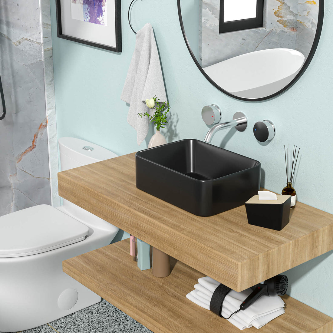 16 in x 12 in Black Rectangular Ceramic Lavatory Sink
