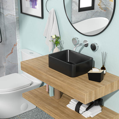 16 in x 12 in Black Rectangular Ceramic Lavatory Sink