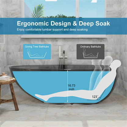71&quot; Modern Art Resin Tub, Transparent Egg Shape Freestanding Soaking Bathtub for Hotels
