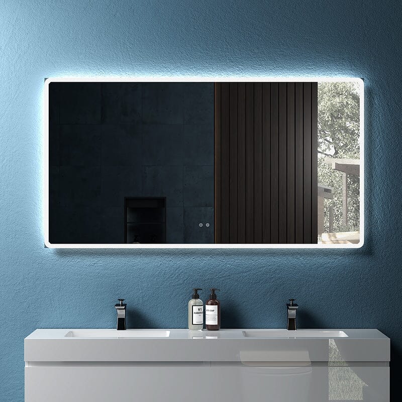 LED Light Bathroom Vanity Rounded Rectangle Mirror Frameless Anti Fog