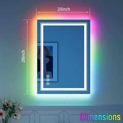 RGB LED Light Bathroom Vanity Mirror Small Rectangular Frameless Anti Fog