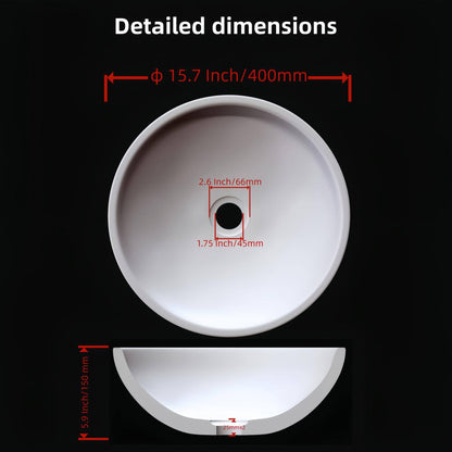 16" Beige Marble Round Above-Counter Bathroom Sink