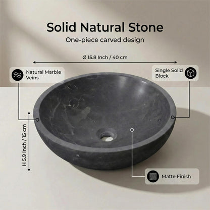 16" Dark Gray Marble Round Above-Counter Bathroom Sink