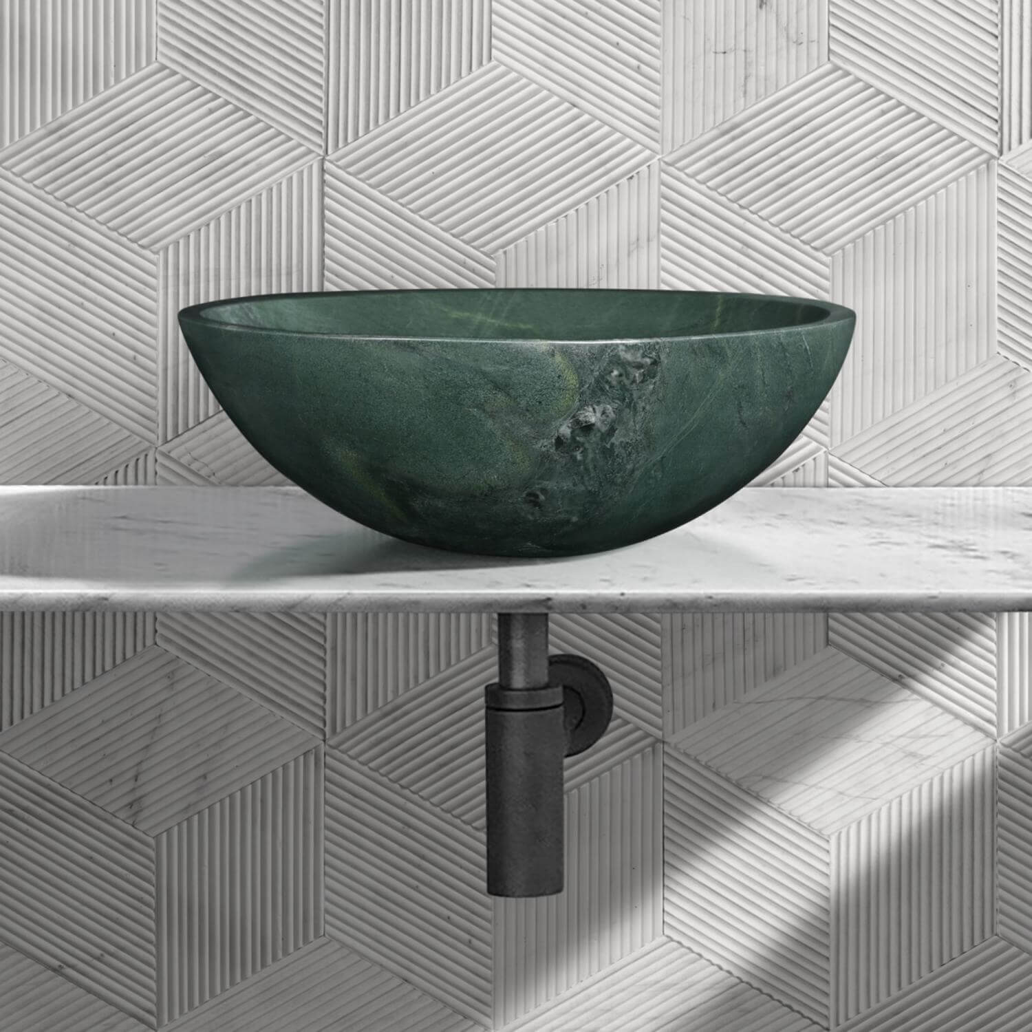 16" Green Marble Round Above-Counter Bathroom Sink