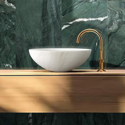 16" White Marble Round Above-Counter Bathroom Sink