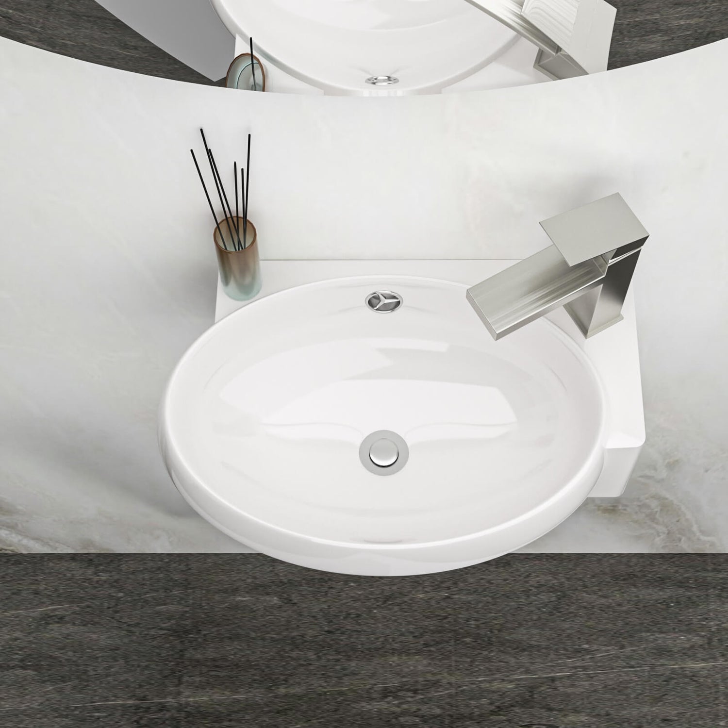 16x11 right hole sink installed in compact powder room