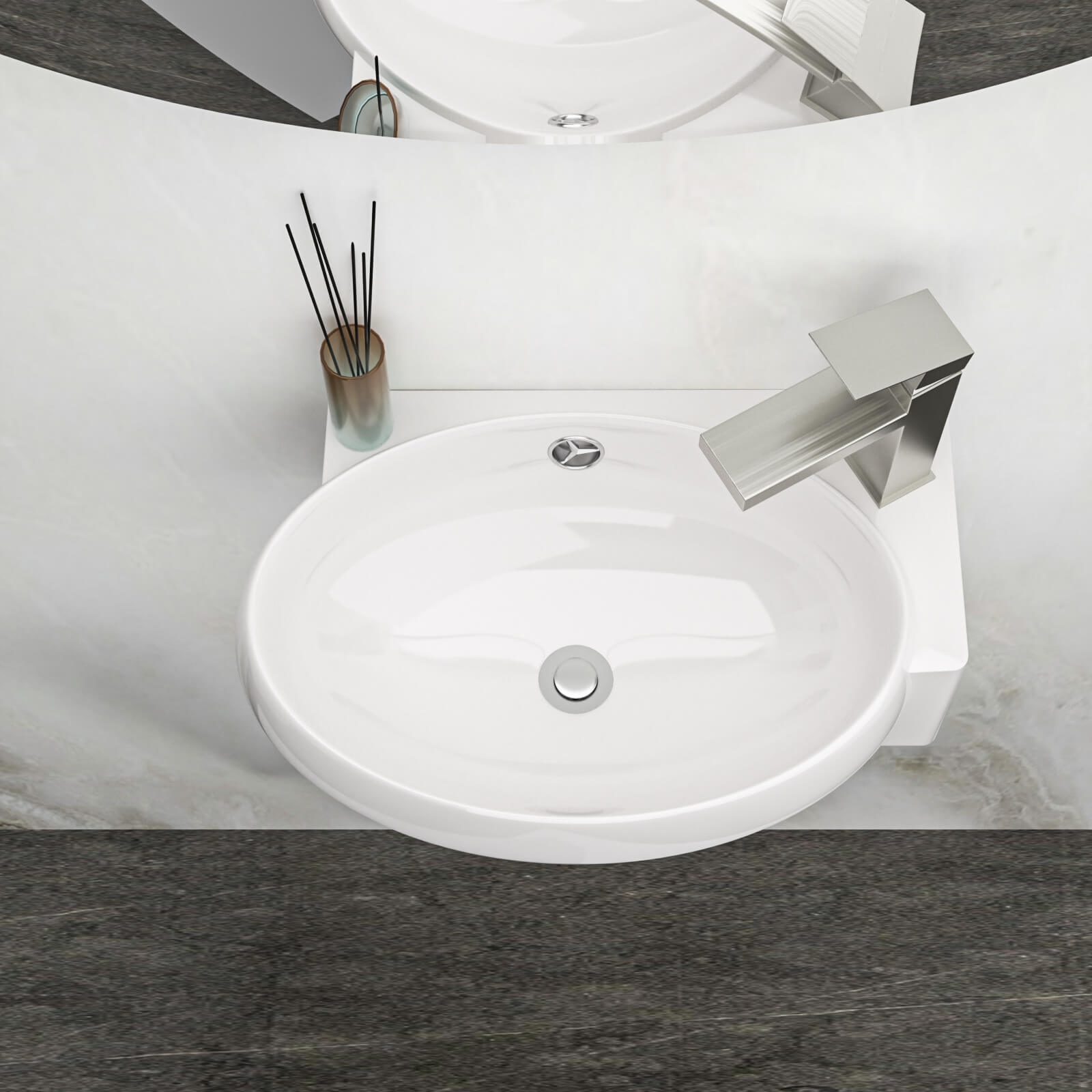 16x11 right hole sink installed in compact powder room
