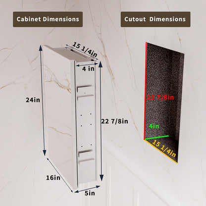 16 x 24-inch medicine cabinet and recessed wall opening dimensions.
