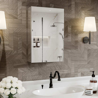 16 x 24-inch mirrored medicine cabinet on a patterned tile wall.