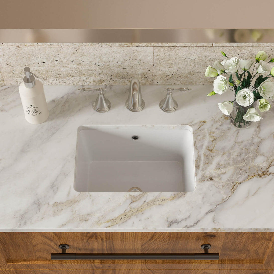 17 in x 12 in Undermount Ceramic Bathroom Sink with Overflow