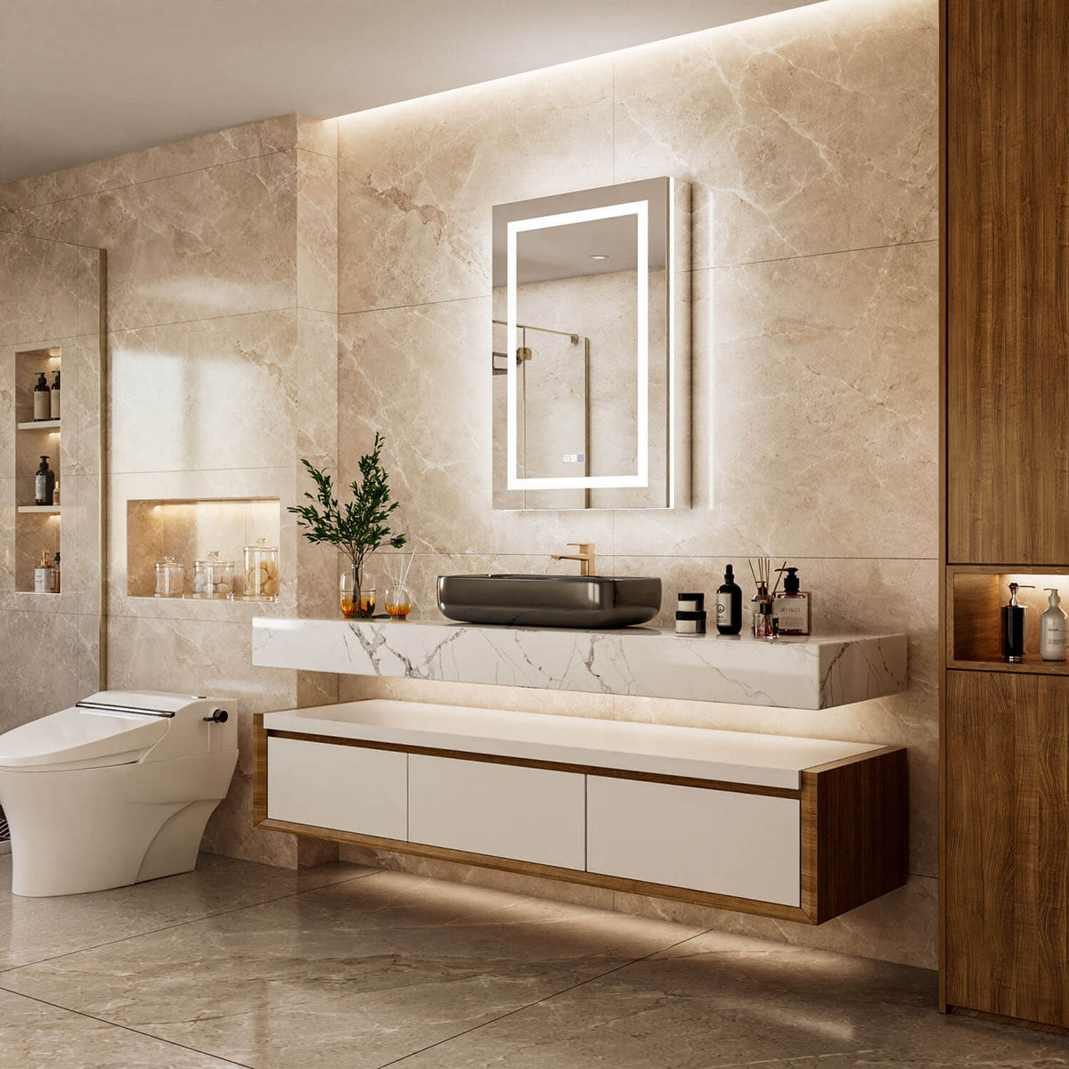 24" x 36" Medicine Cabinet with Mirror, Right Single Door, LED Bathroom Cabinet with Storage, Anti-Fog &amp; Adjustable Shelves