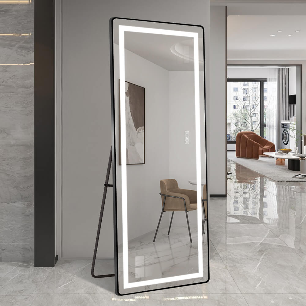 64"x21" Black LED Full Length Mirror with Dimmer, 3 Color Temperatures
