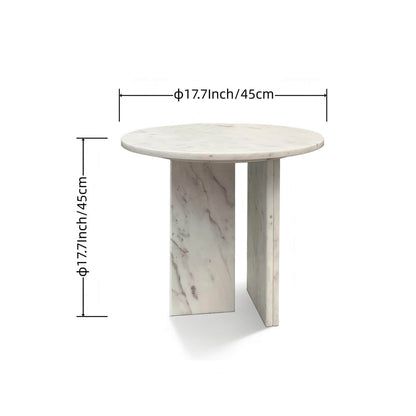 18" Modern Round White Natural Marble Side Table for Bathroom and Livingroom