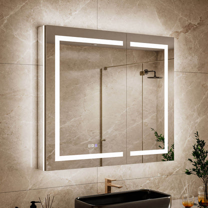 74x71cm Grüner Medizinschrank mit offenem Regal und Spiegeltüren