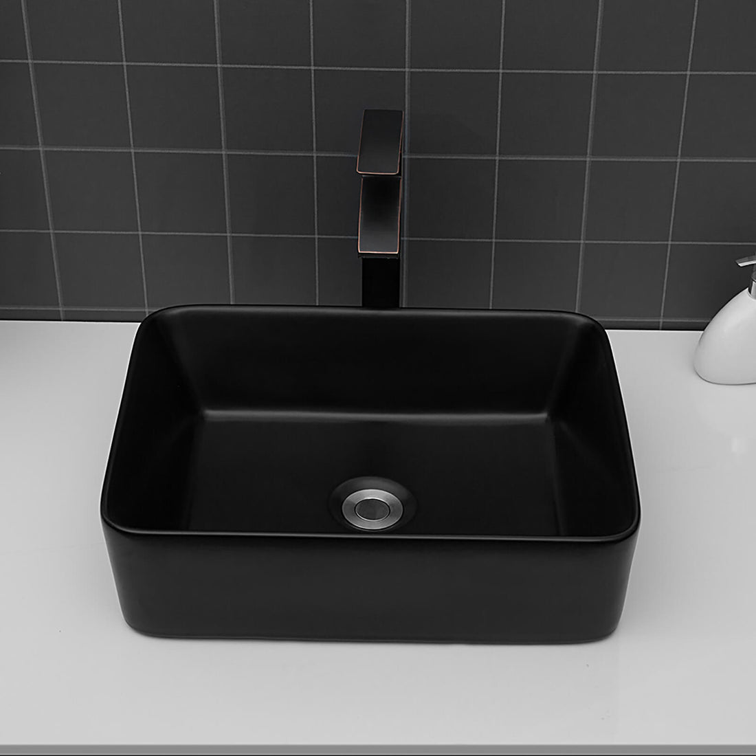 19 IN x 15 IN Rectangular Black Ceramic Vessel Sink