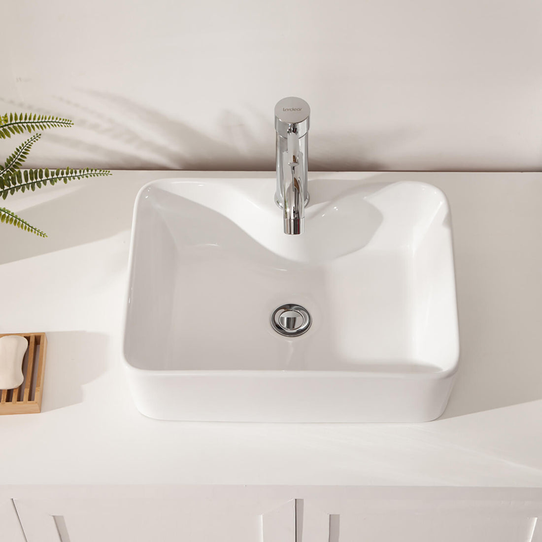 19 in x 15 in Glossy White Ceramic Bathroom Sink