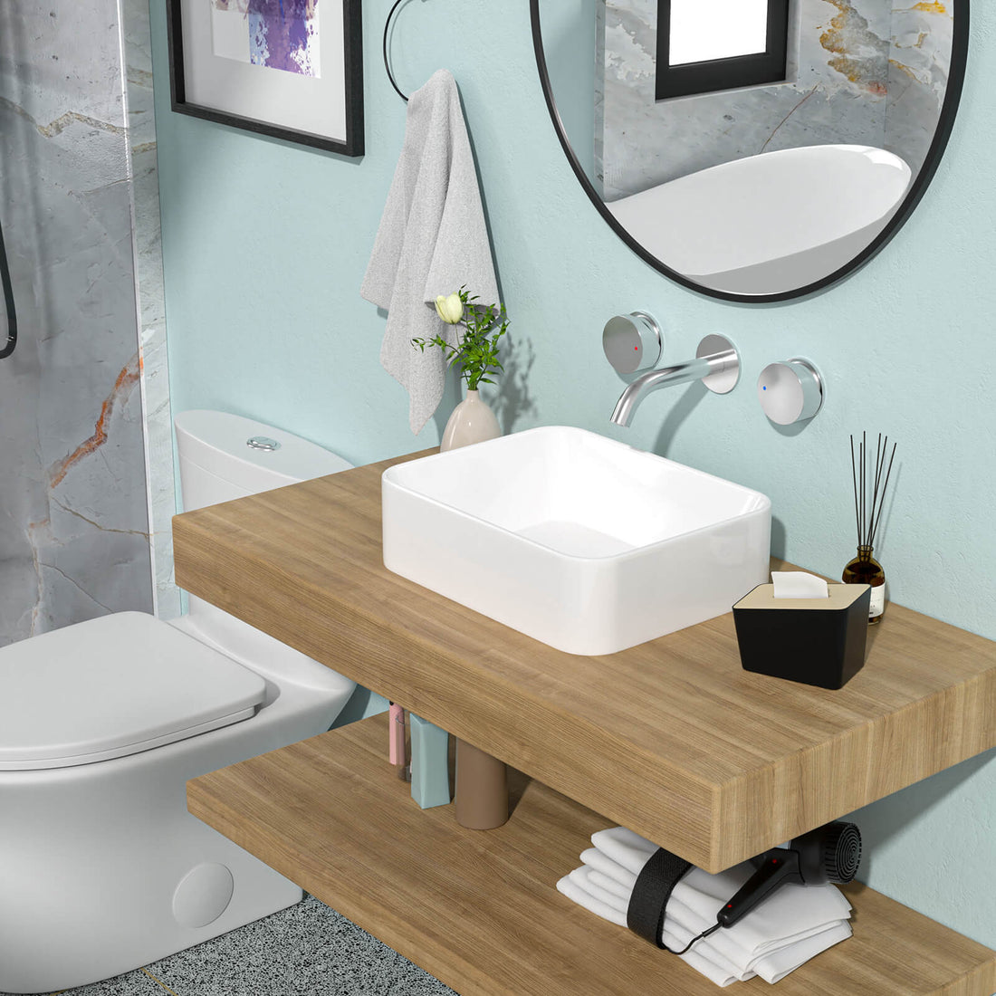 19 in x 15 in Rectangular White Ceramic Vessel Sink