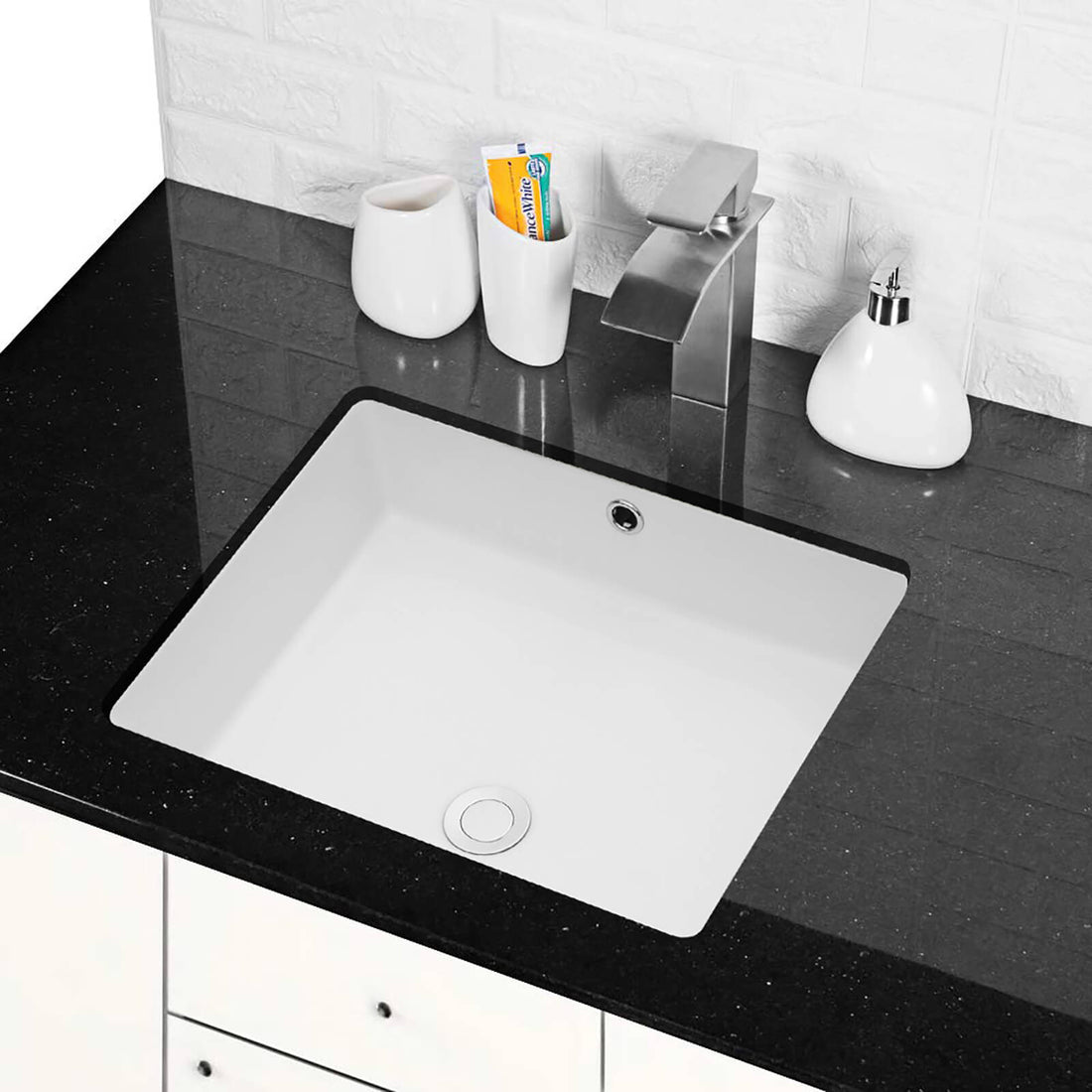 19 in x 15 in Undermount Ceramic Bathroom Sink with Overflow