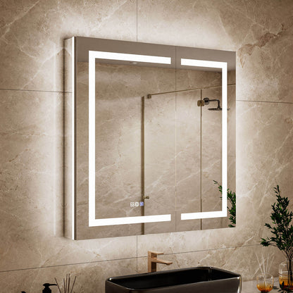 74x71cm Grüner Medizinschrank mit offenem Regal und Spiegeltüren