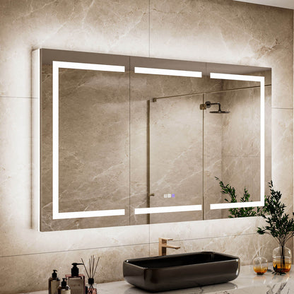 60" x 36" Wide Triple Door Medicine Cabinet with Mirror, Smart LED Lighting, Anti-Fog, Outlets &amp; USB