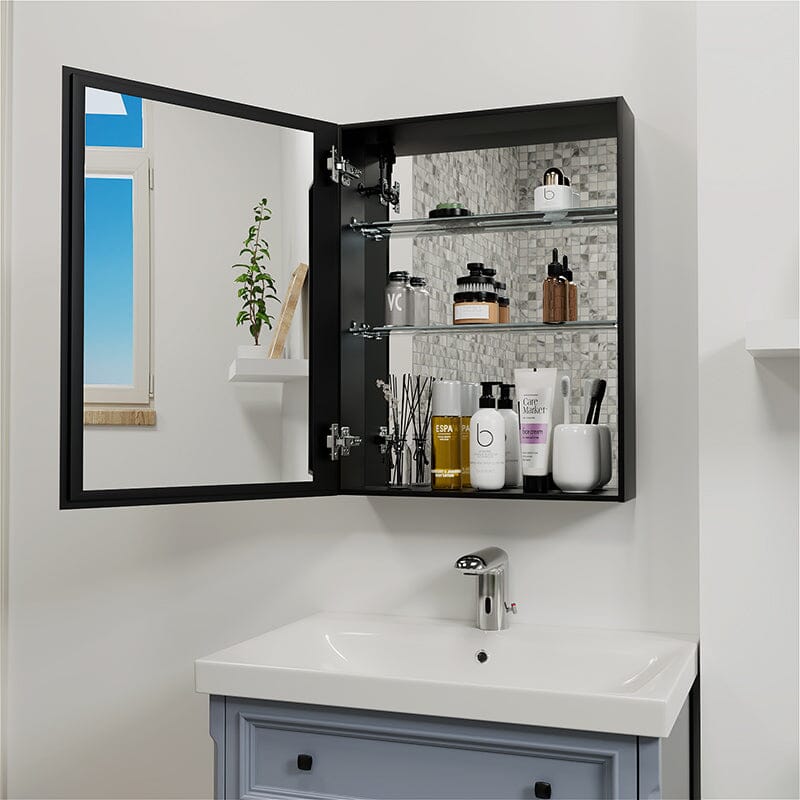 Rectangular Dimmable LED Lighted Medicine Cabinet with Mirror, Adjust Glass Shelves