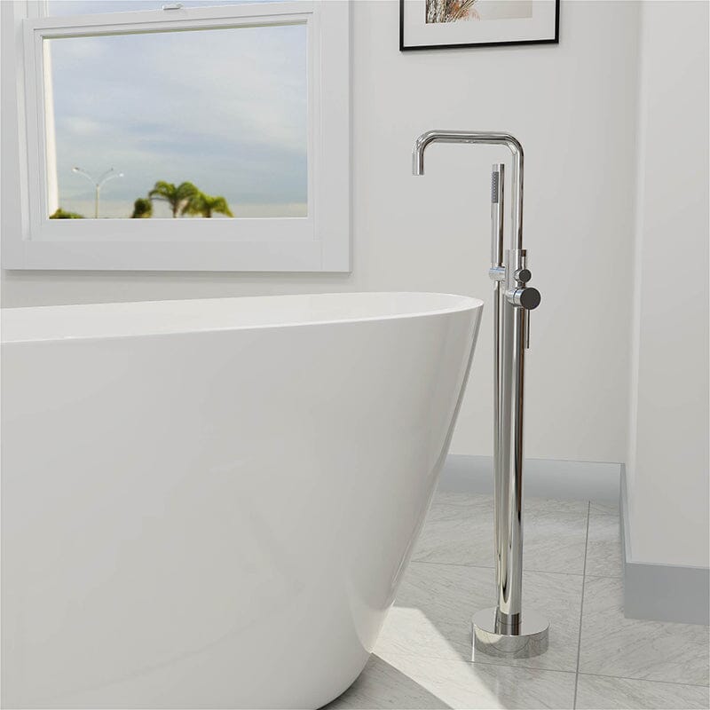 Freestanding Tub Filler Floor Mount Chrome Bathtub Faucet with Handheld Shower