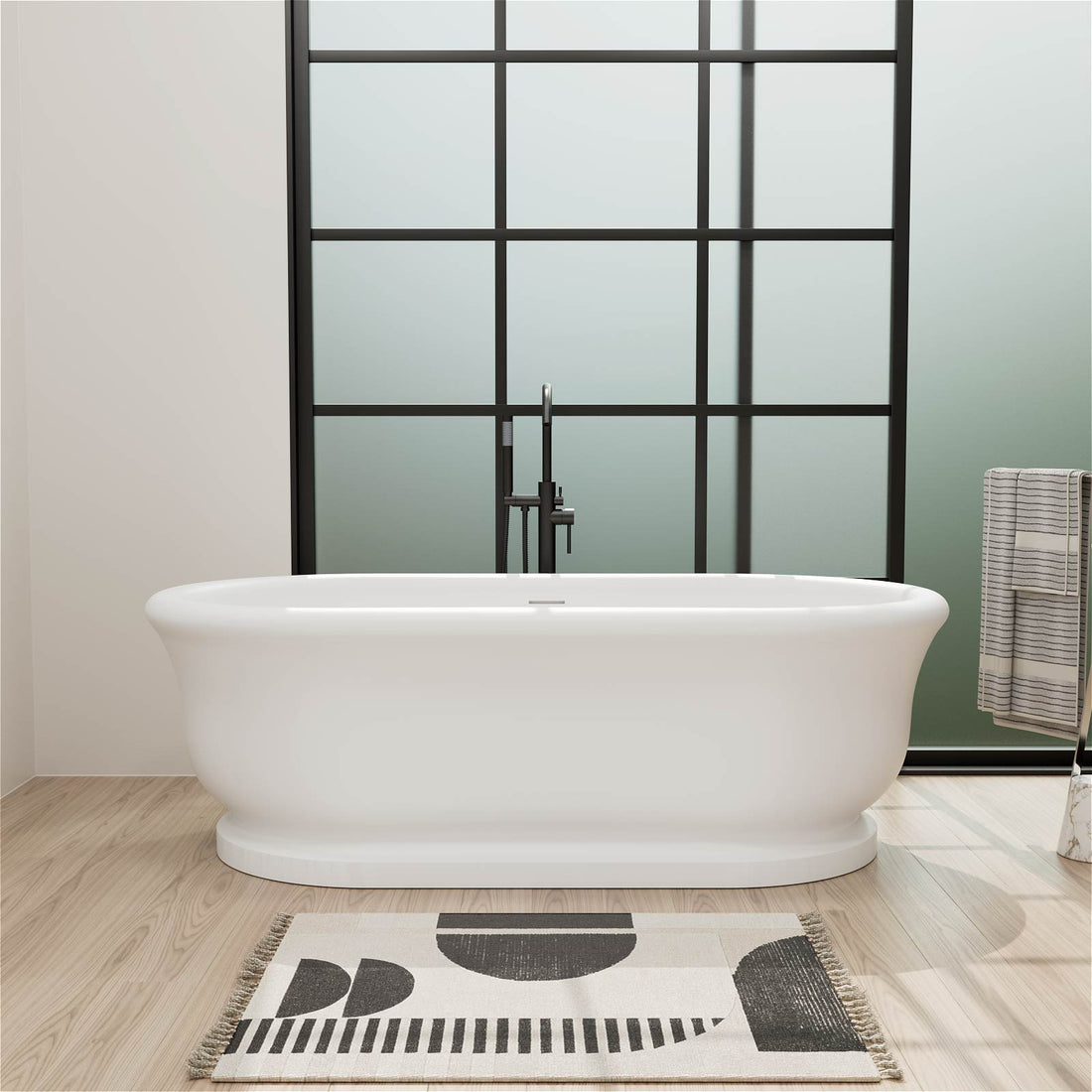 67" Matte White French Vintage Freestanding Pedestal Tub in Solid Surface