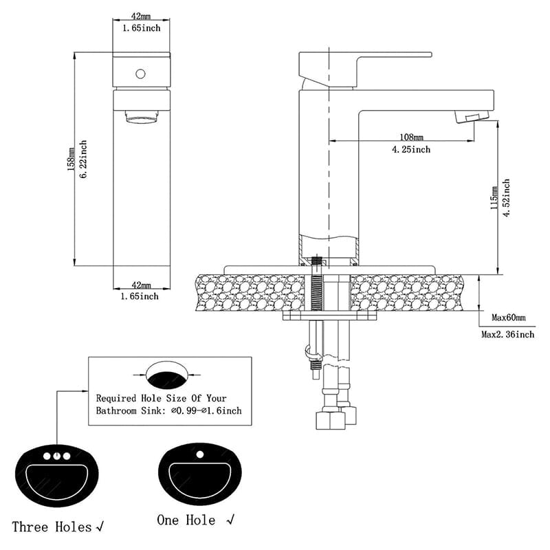 Brushed Nickel Single Hole Bathroom Sink Faucet Installation Diagram